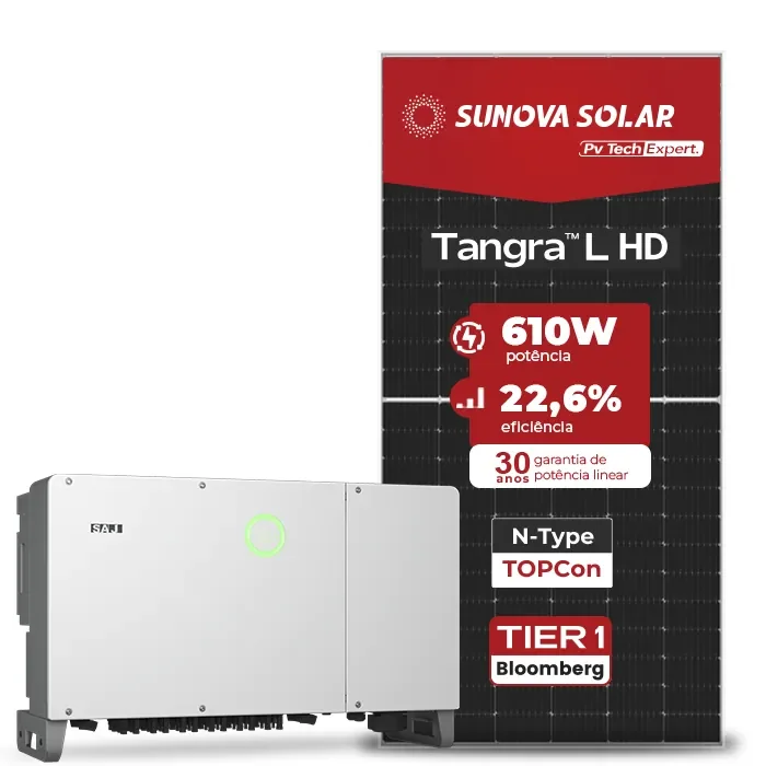 Gerador de Energia Solar On Grid SAJ Laje inclinação SGF 92,72KWP SUNOVA N-TYPE MONO 610W SAJ T12 75KW 12MPPT TRIF 220V