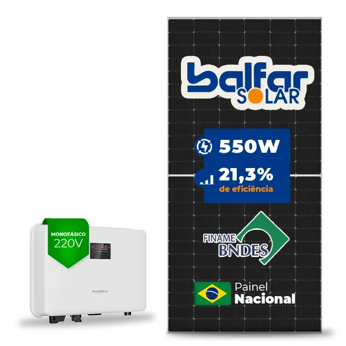 Gerador de Energia Solar On Grid Sungrow Telhado Fibro Parafuso Metal SGF 3,30KWP BALFAR FINAME 550W SG RS-L 3KW 1MPPT MONO 220V