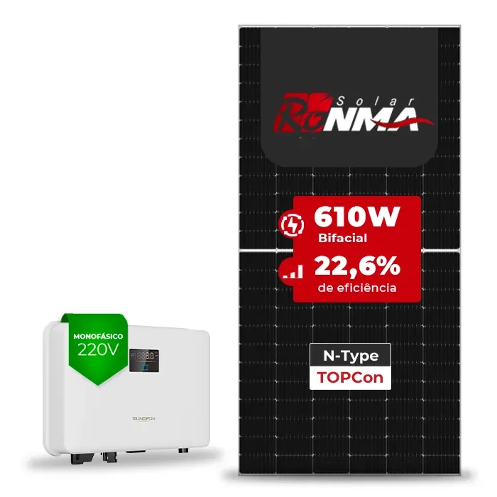 Gerador de Energia Solar On Grid Sungrow Telhado Fibro Parafuso Madeira SGF 3,66KWP RONMA 610W BIFACIAL SG RS-L 3KW 1MPPT MONO 220V