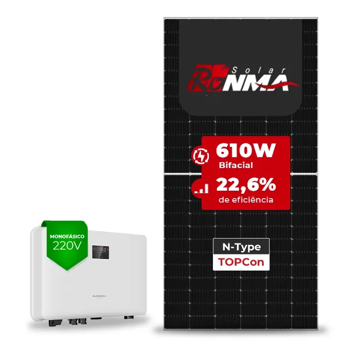 Gerador de Energia Solar On Grid Sungrow Telhado Fibro Parafuso Metal SGF 7,93KWP RONMA 610W BIFACIAL SG RS-L 6KW 2MPPT MONO 220V